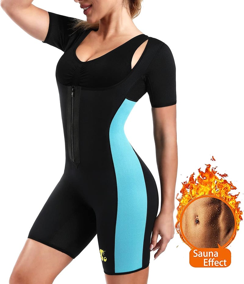 NonEcho Neoprene Sweat Sauna Suit Shaper for Women Slimming Full Body Shapewear Waist Trainer Workout Top with Sleeve - Image 2